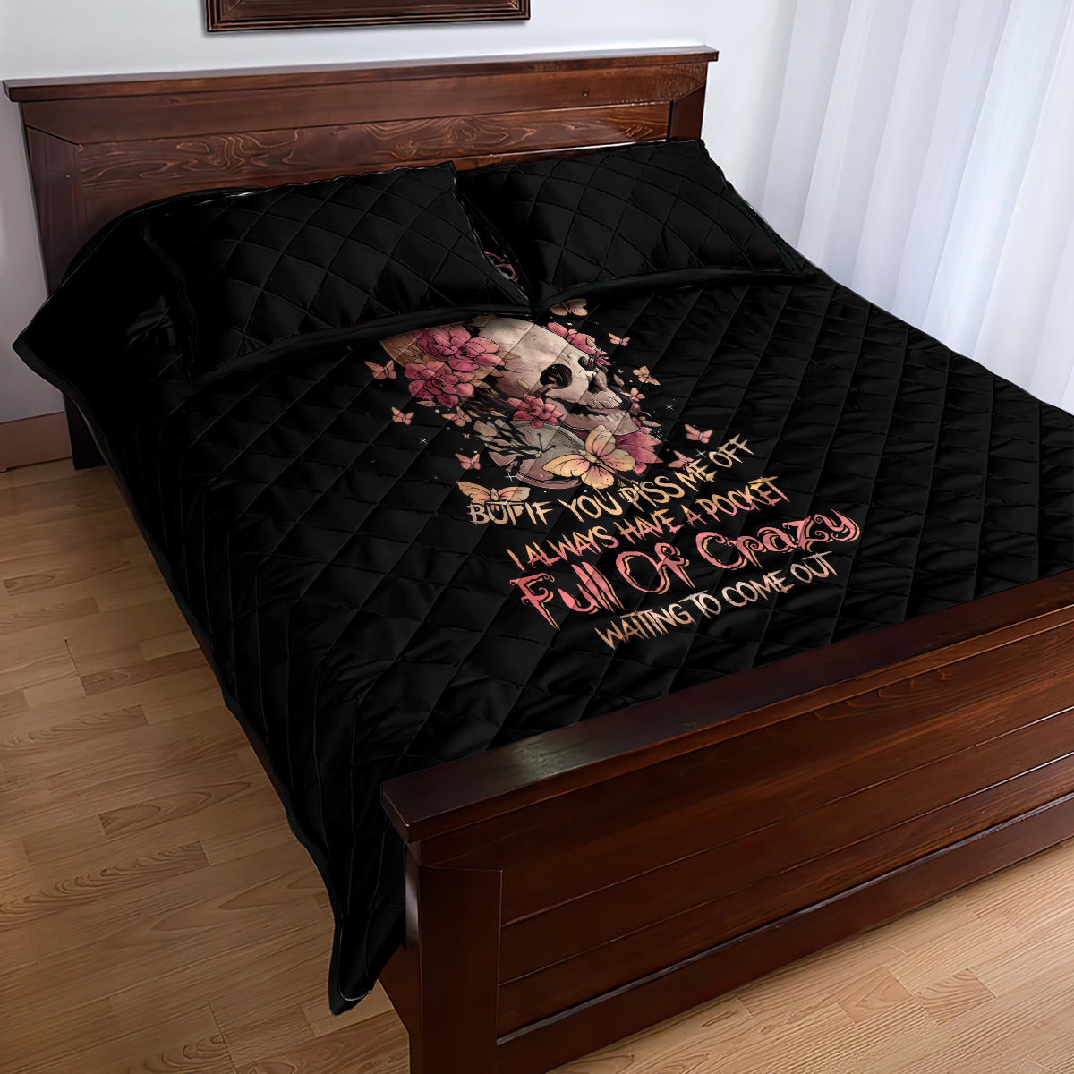 Flower Skull Quilt Bed Set Iam A Sweet Girl Full Of Crazy - Wonder Print Shop