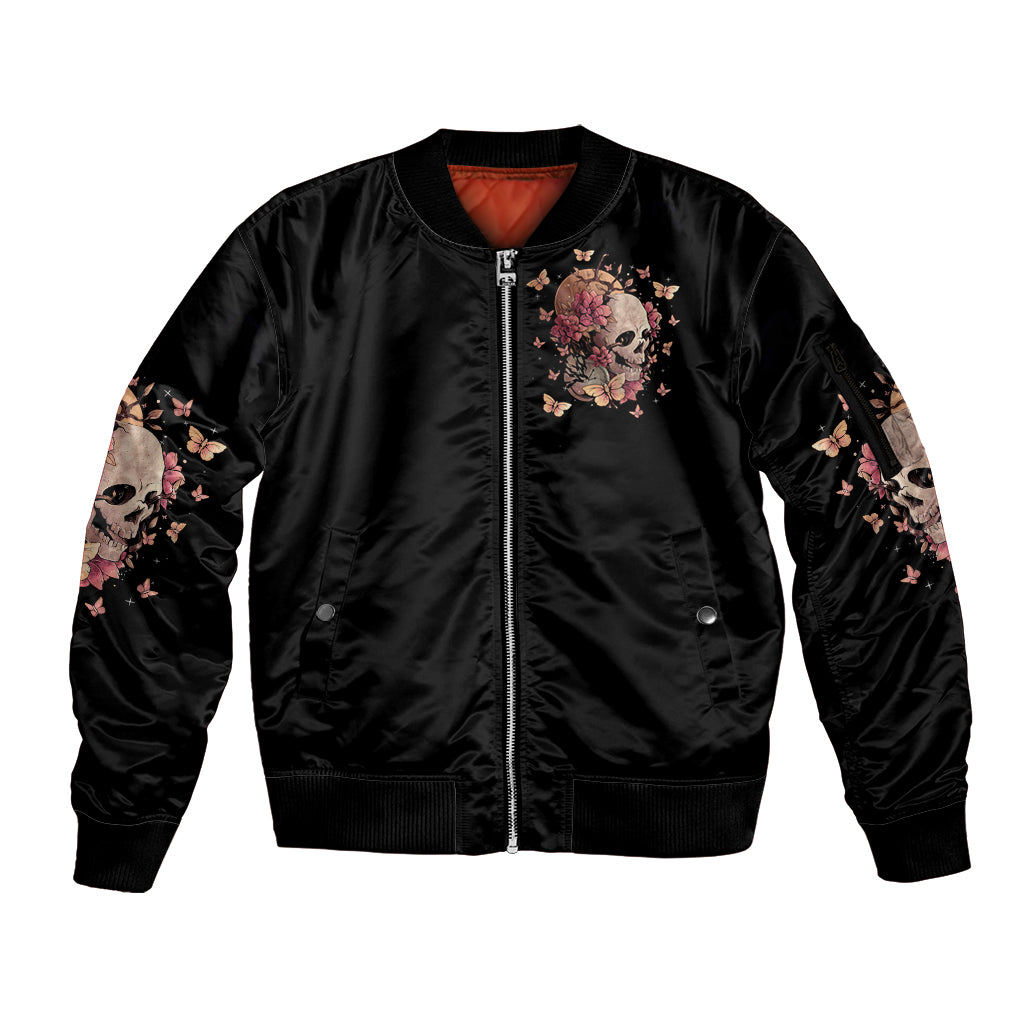 Graffiti Skull Sleeve Zip Bomber Jacket I Talk I Smile But Be Carefull When I Silent - Wonder Print Shop