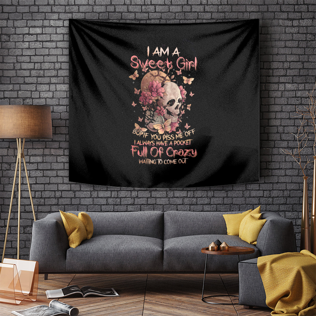 Flower Skull Tapestry Iam A Sweet Girl Full Of Crazy - Wonder Print Shop