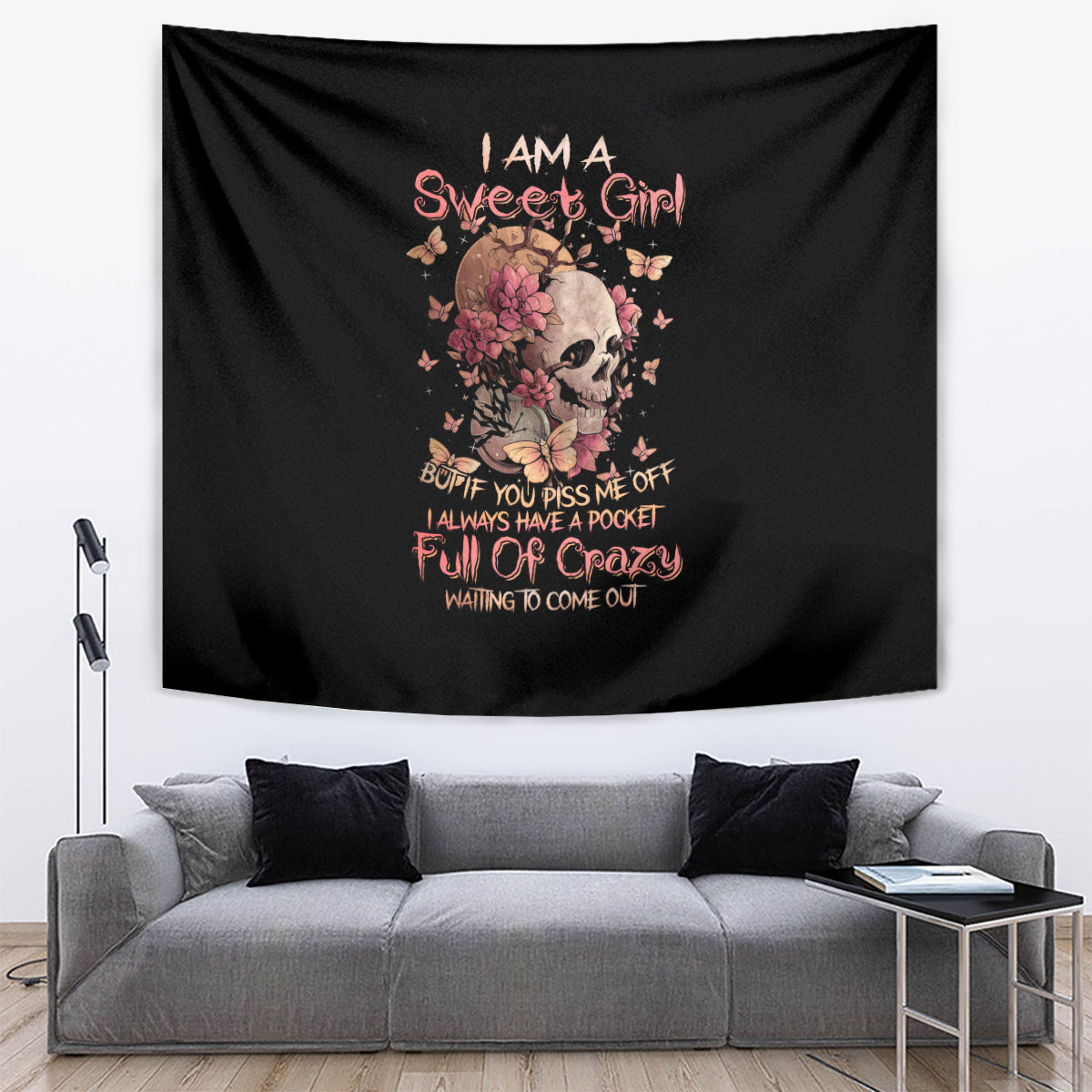 Flower Skull Tapestry Iam A Sweet Girl Full Of Crazy - Wonder Print Shop