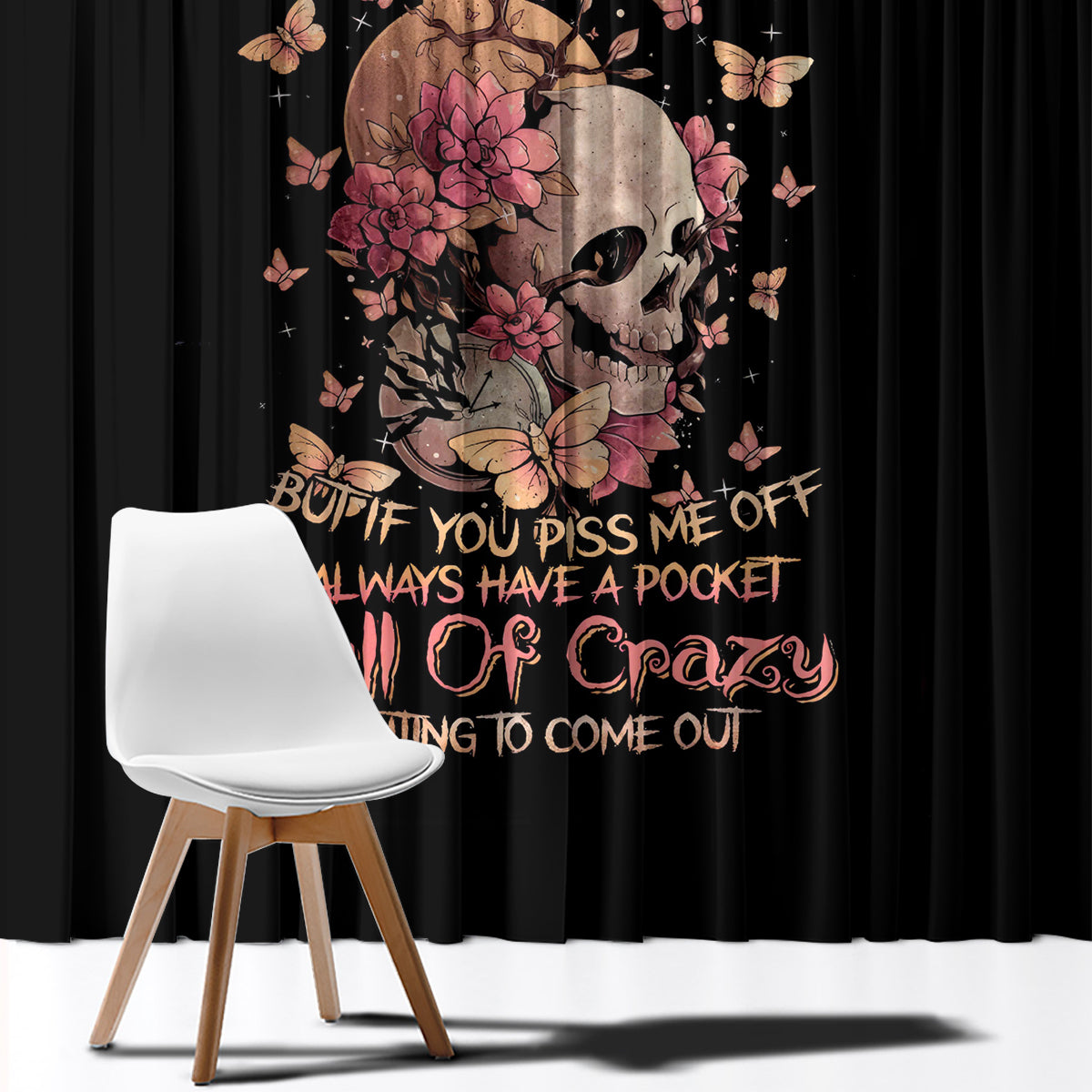 Flower Skull Window Curtain Iam A Sweet Girl Full Of Crazy - Wonder Print Shop