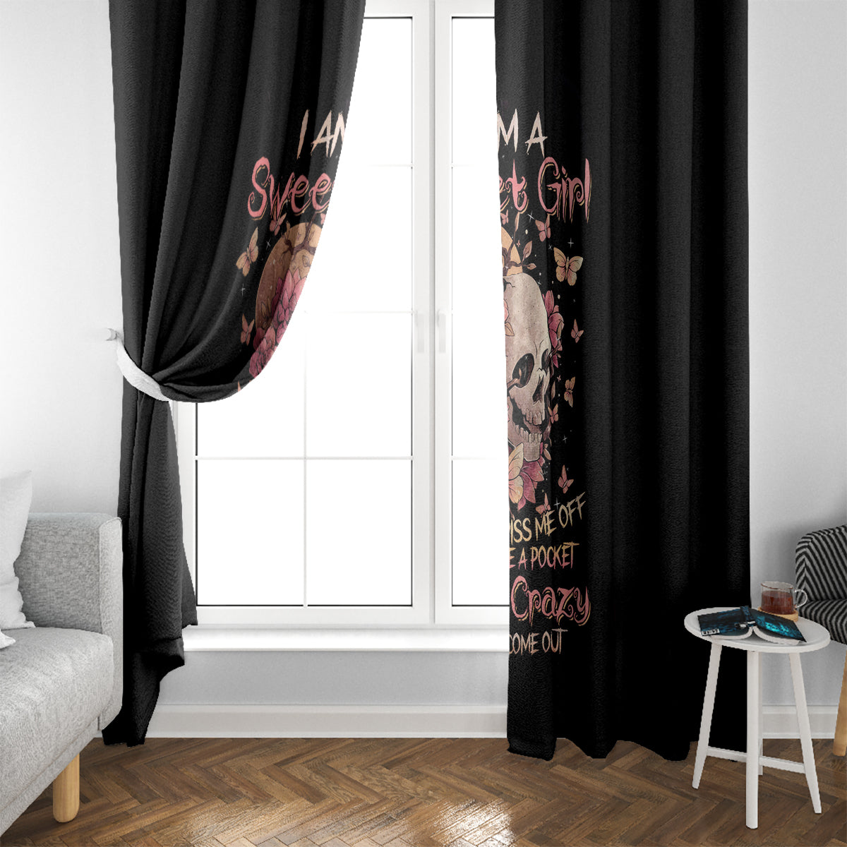 Flower Skull Window Curtain Iam A Sweet Girl Full Of Crazy - Wonder Print Shop