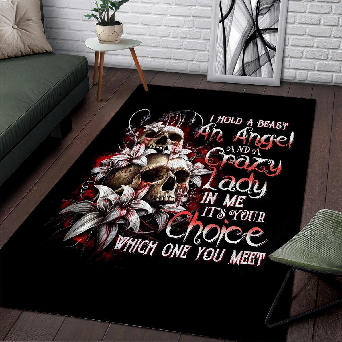Blood Skull Area Rug I Hold A Angel And Crazy Lady It Your Choice - Wonder Print Shop