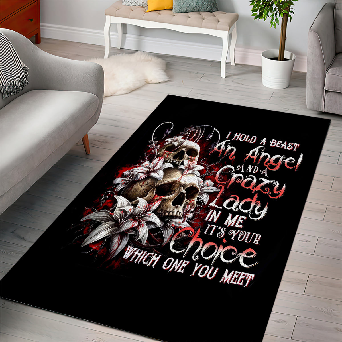 Blood Skull Area Rug I Hold A Angel And Crazy Lady It Your Choice - Wonder Print Shop