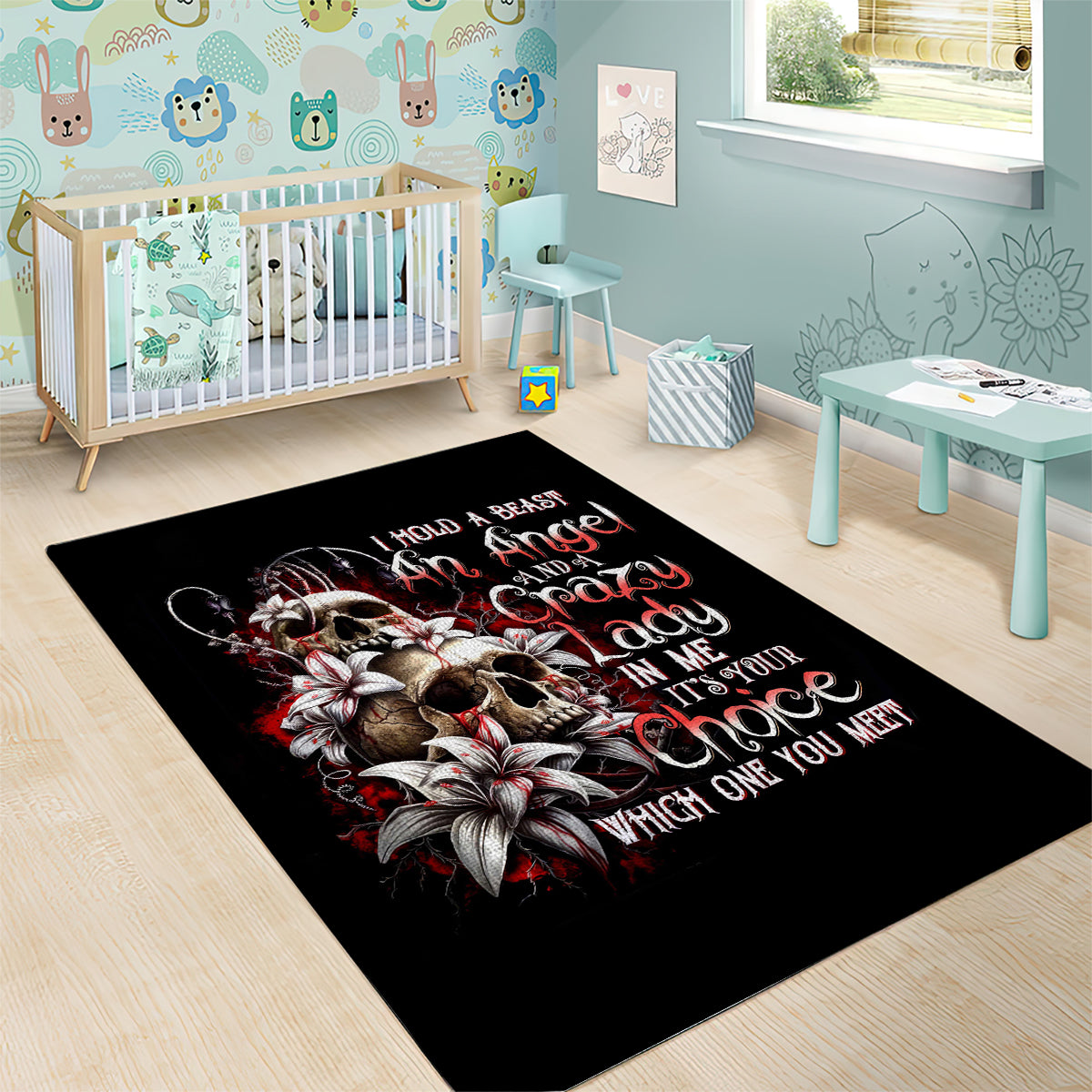 Blood Skull Area Rug I Hold A Angel And Crazy Lady It Your Choice - Wonder Print Shop