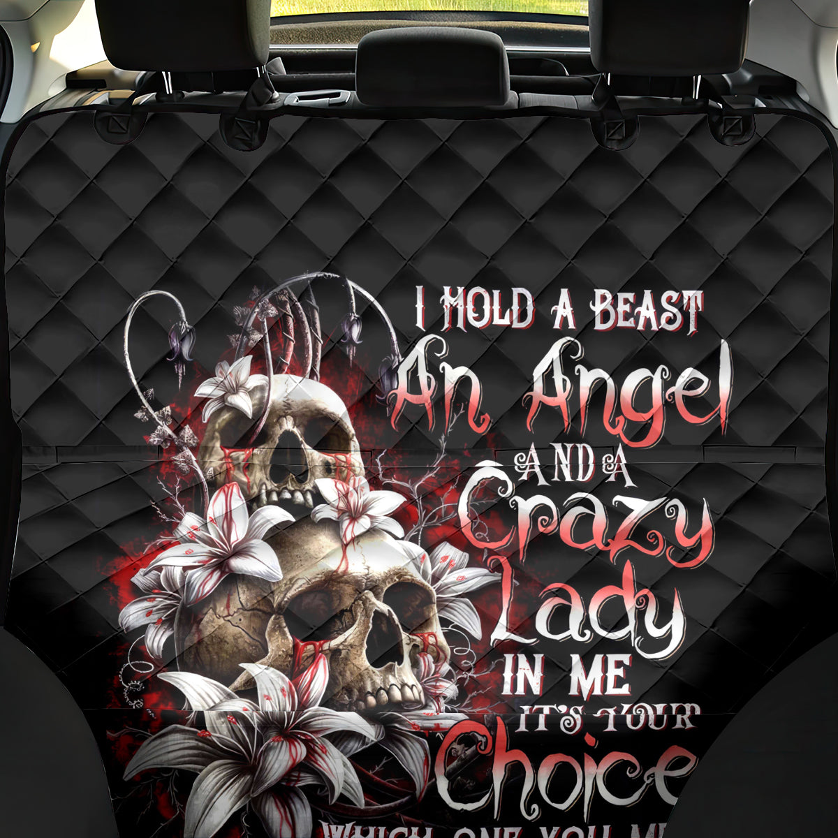 Blood Skull Back Car Seat Cover I Hold A Angel And Crazy Lady It Your Choice - Wonder Print Shop