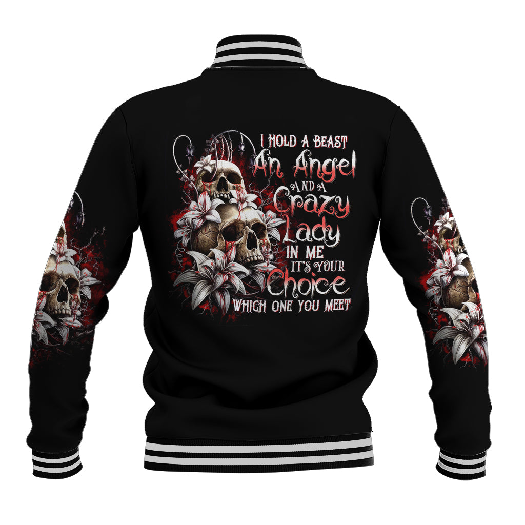 Blood Skull Baseball Jacket I Hold A Angel And Crazy Lady It Your Choice - Wonder Print Shop