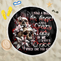 Blood Skull Beach Blanket I Hold A Angel And Crazy Lady It Your Choice - Wonder Print Shop