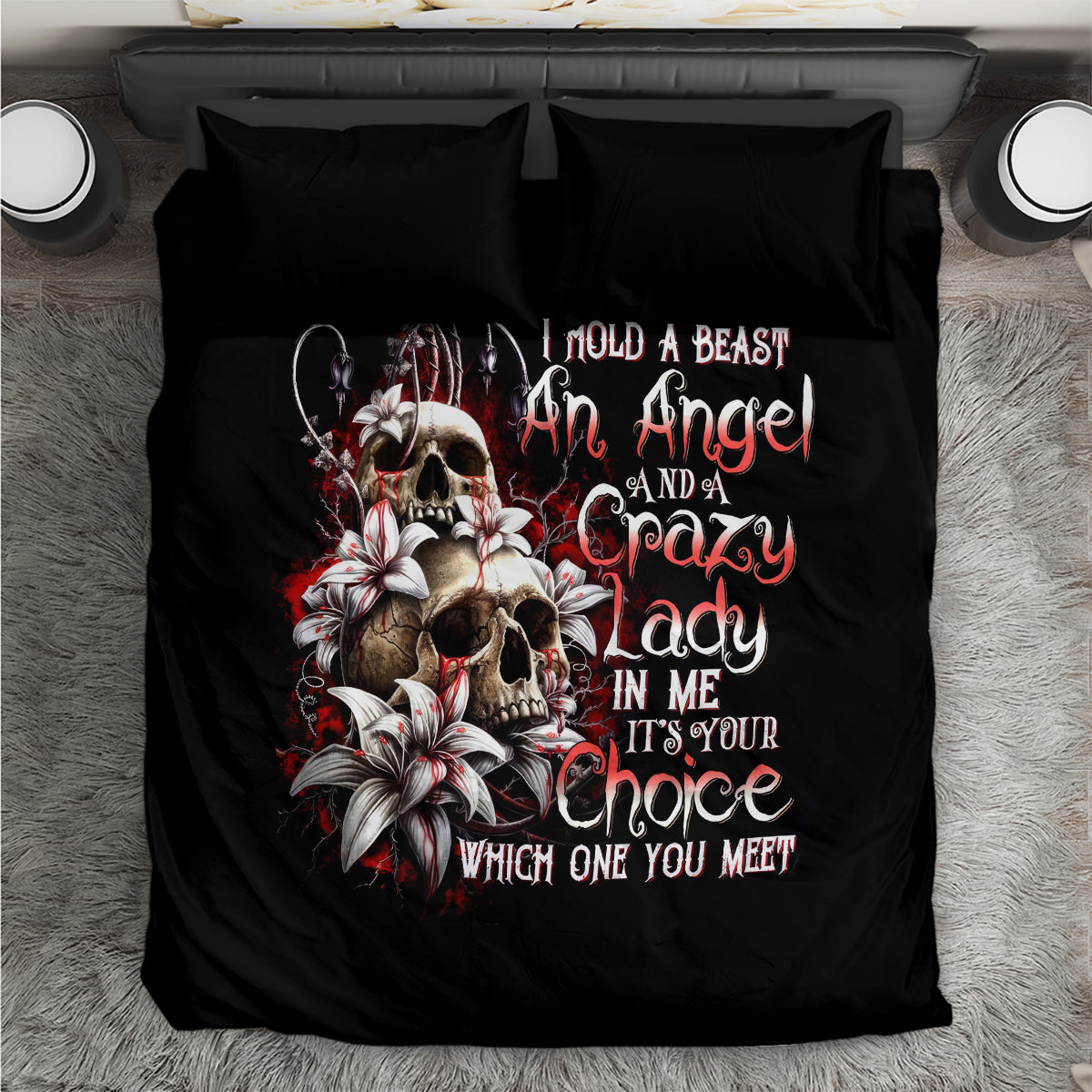Blood Skull Bedding Set I Hold A Angel And Crazy Lady It Your Choice - Wonder Print Shop