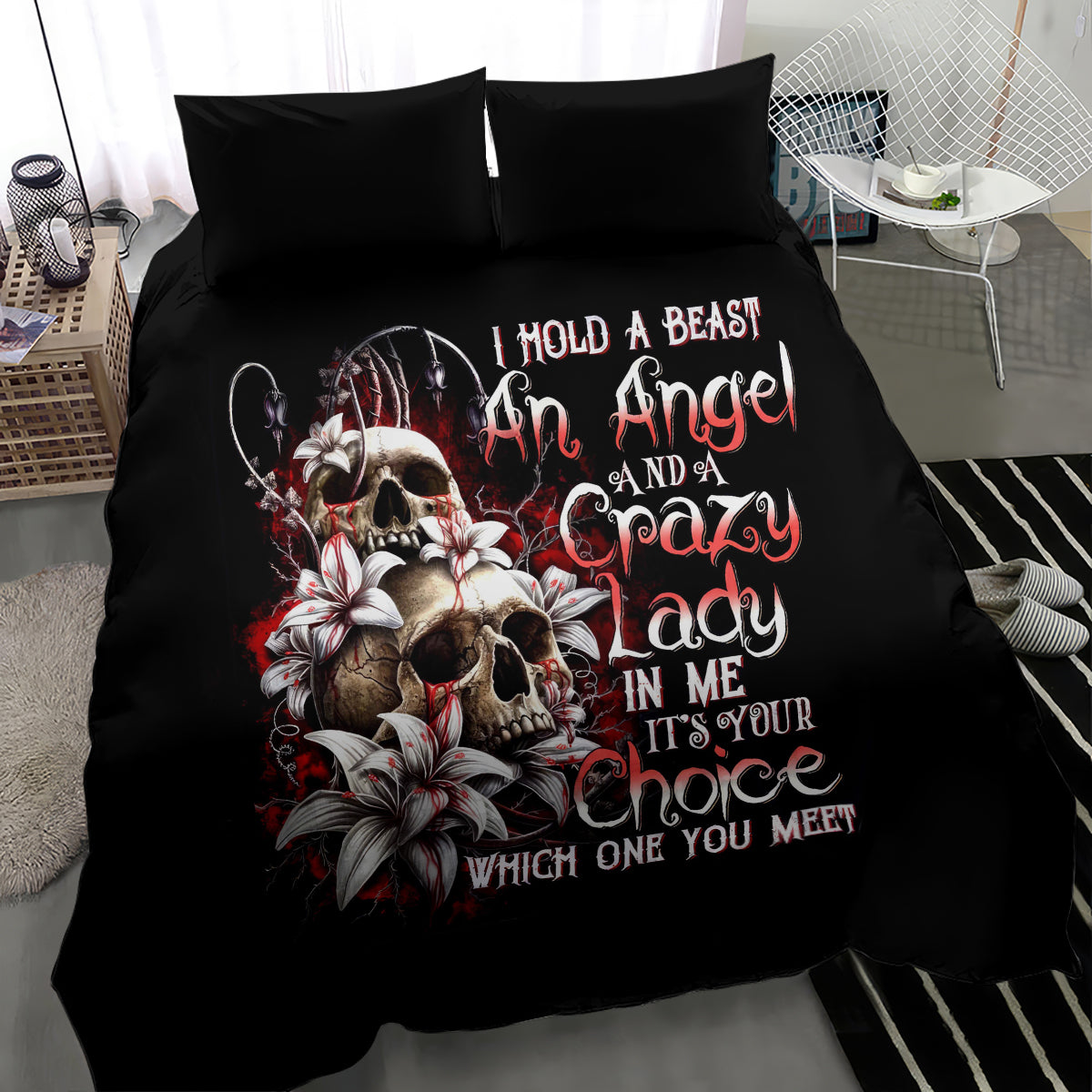 Blood Skull Bedding Set I Hold A Angel And Crazy Lady It Your Choice - Wonder Print Shop