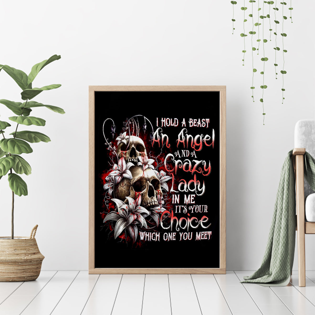 Blood Skull Canvas Wall Art I Hold A Angel And Crazy Lady It Your Choice - Wonder Print Shop