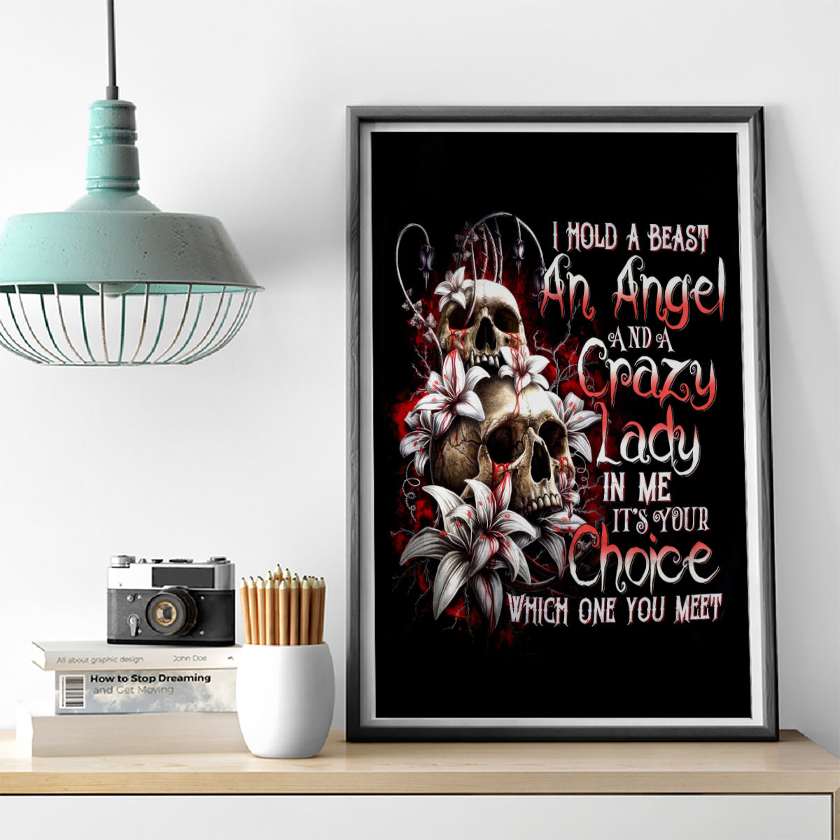 Blood Skull Canvas Wall Art I Hold A Angel And Crazy Lady It Your Choice - Wonder Print Shop