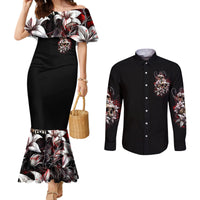 Blood Skull Couples Matching Mermaid Dress and Long Sleeve Button Shirts I Hold A Angel And Crazy Lady It Your Choice DT01
