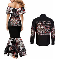 Blood Skull Couples Matching Mermaid Dress and Long Sleeve Button Shirts I Hold A Angel And Crazy Lady It Your Choice DT01