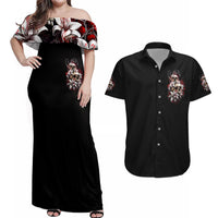 Blood Skull Couples Matching Off Shoulder Maxi Dress and Hawaiian Shirt I Hold A Angel And Crazy Lady It Your Choice - Wonder Print Shop