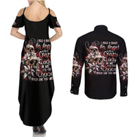 Blood Skull Couples Matching Summer Maxi Dress and Long Sleeve Button Shirts I Hold A Angel And Crazy Lady It Your Choice - Wonder Print Shop