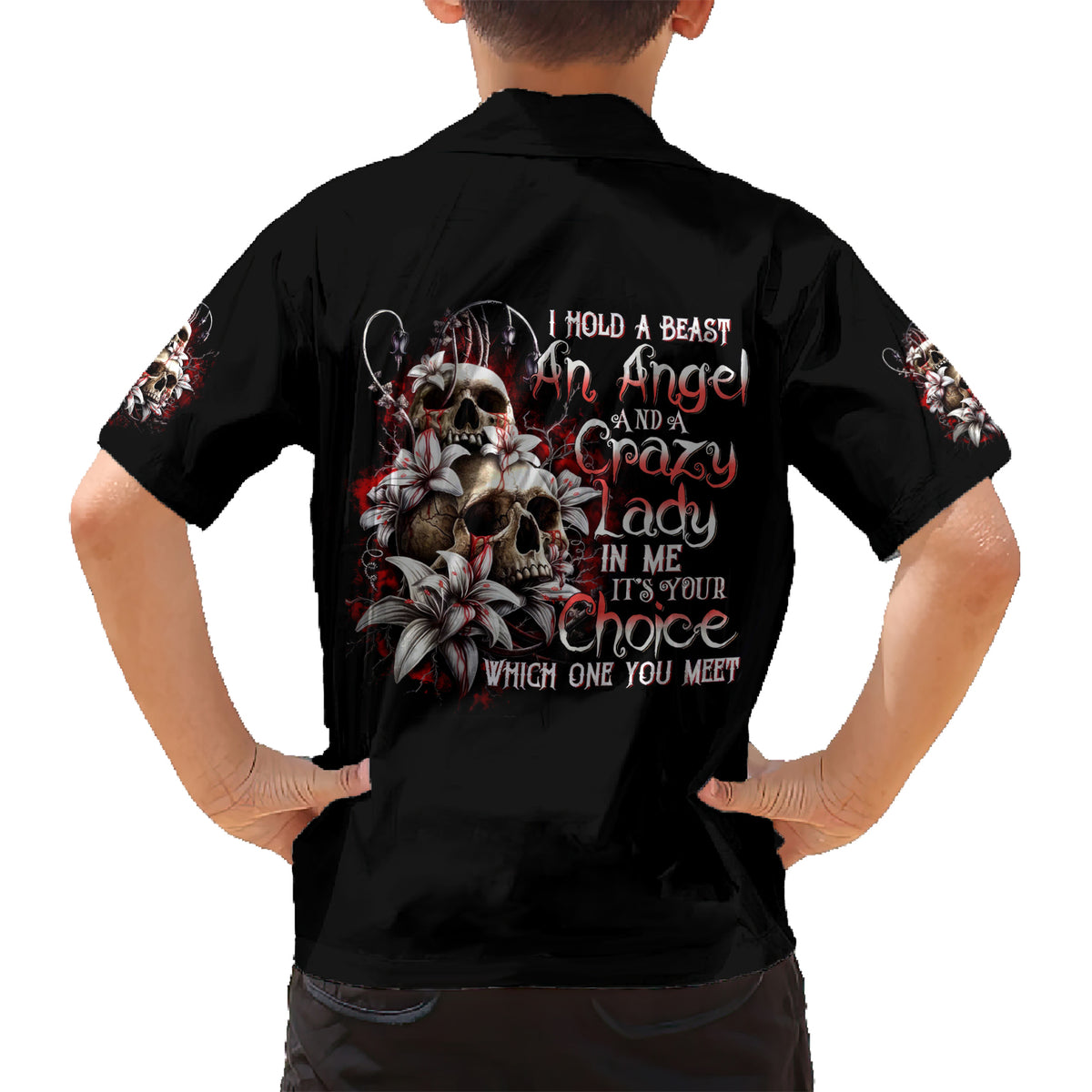Blood Skull Hawaiian Shirt I Hold A Angel And Crazy Lady It Your Choice - Wonder Print Shop