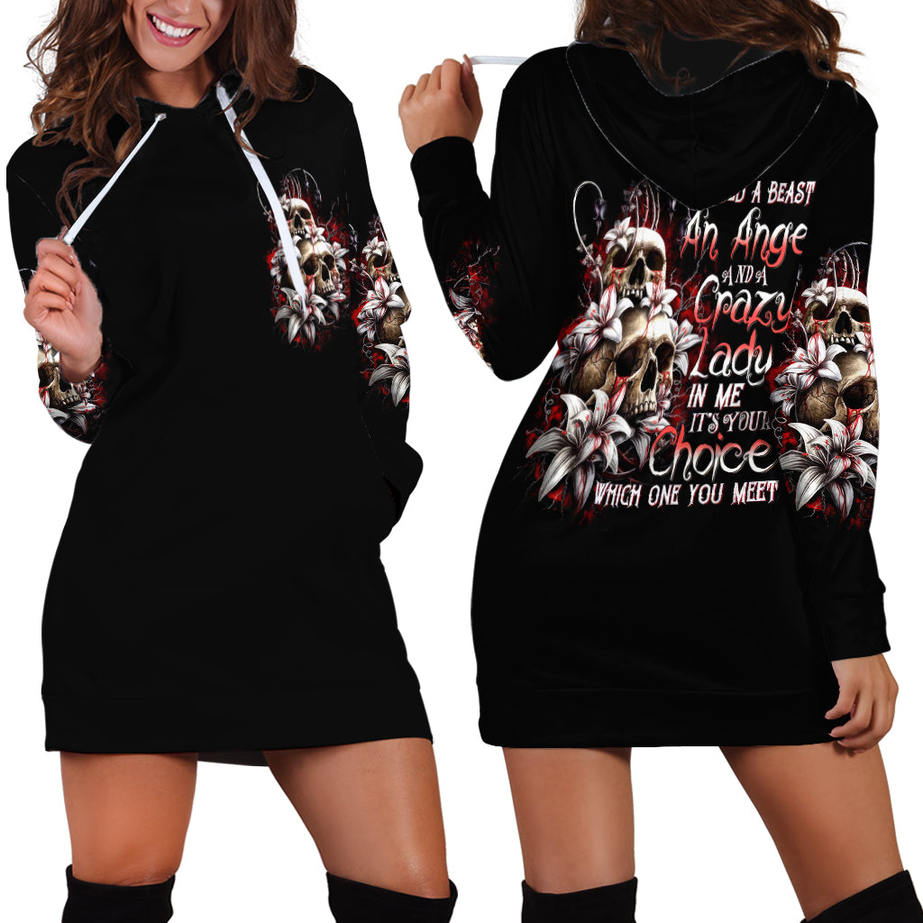 Blood Skull Hoodie Dress I Hold A Angel And Crazy Lady It Your Choice - Wonder Print Shop
