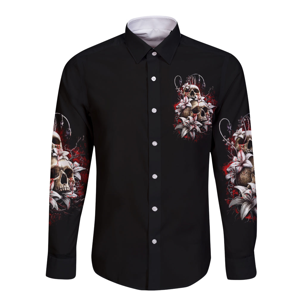 Blood Skull Long Sleeve Button Shirt I Hold A Angel And Crazy Lady It Your Choice - Wonder Print Shop