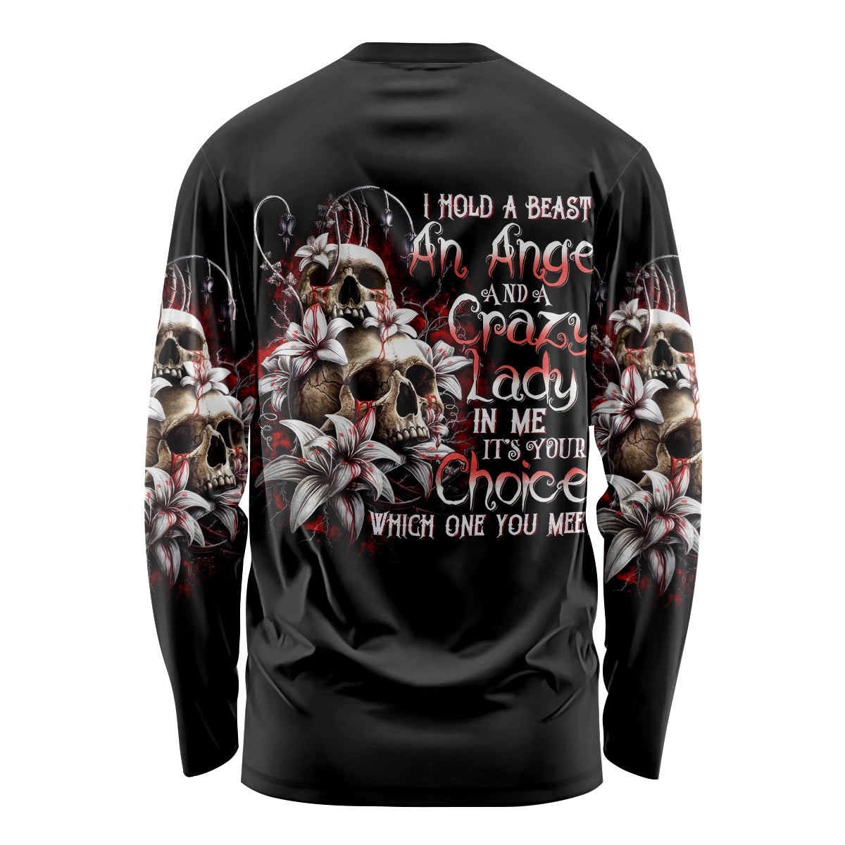 Blood Skull Long Sleeve Shirt I Hold A Angel And Crazy Lady It Your Choice - Wonder Print Shop