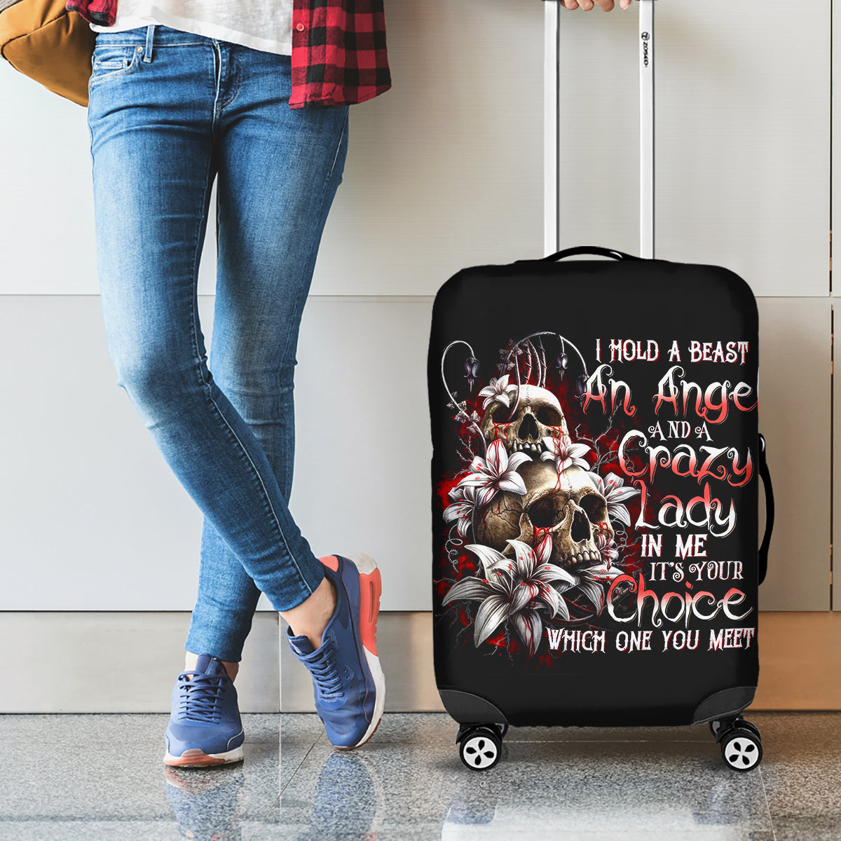 Blood Skull Luggage Cover I Hold A Angel And Crazy Lady It Your Choice - Wonder Print Shop