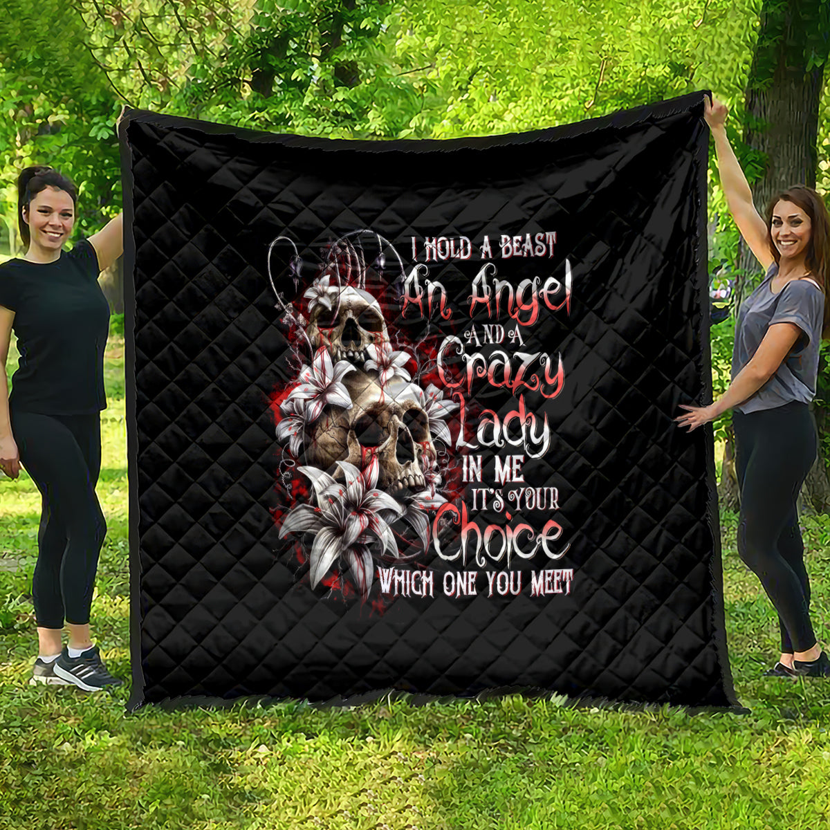 Blood Skull Quilt I Hold A Angel And Crazy Lady It Your Choice - Wonder Print Shop