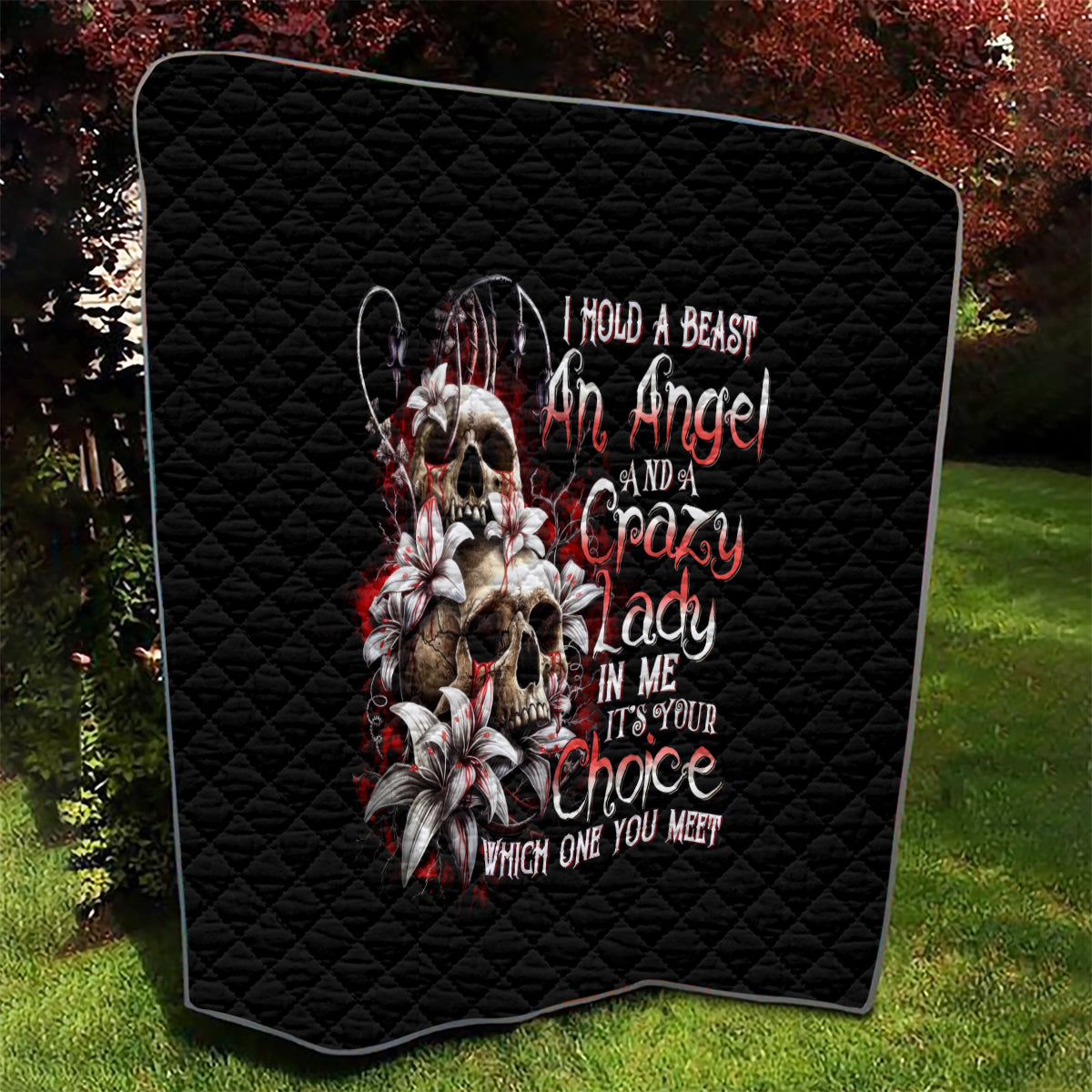 Blood Skull Quilt I Hold A Angel And Crazy Lady It Your Choice - Wonder Print Shop