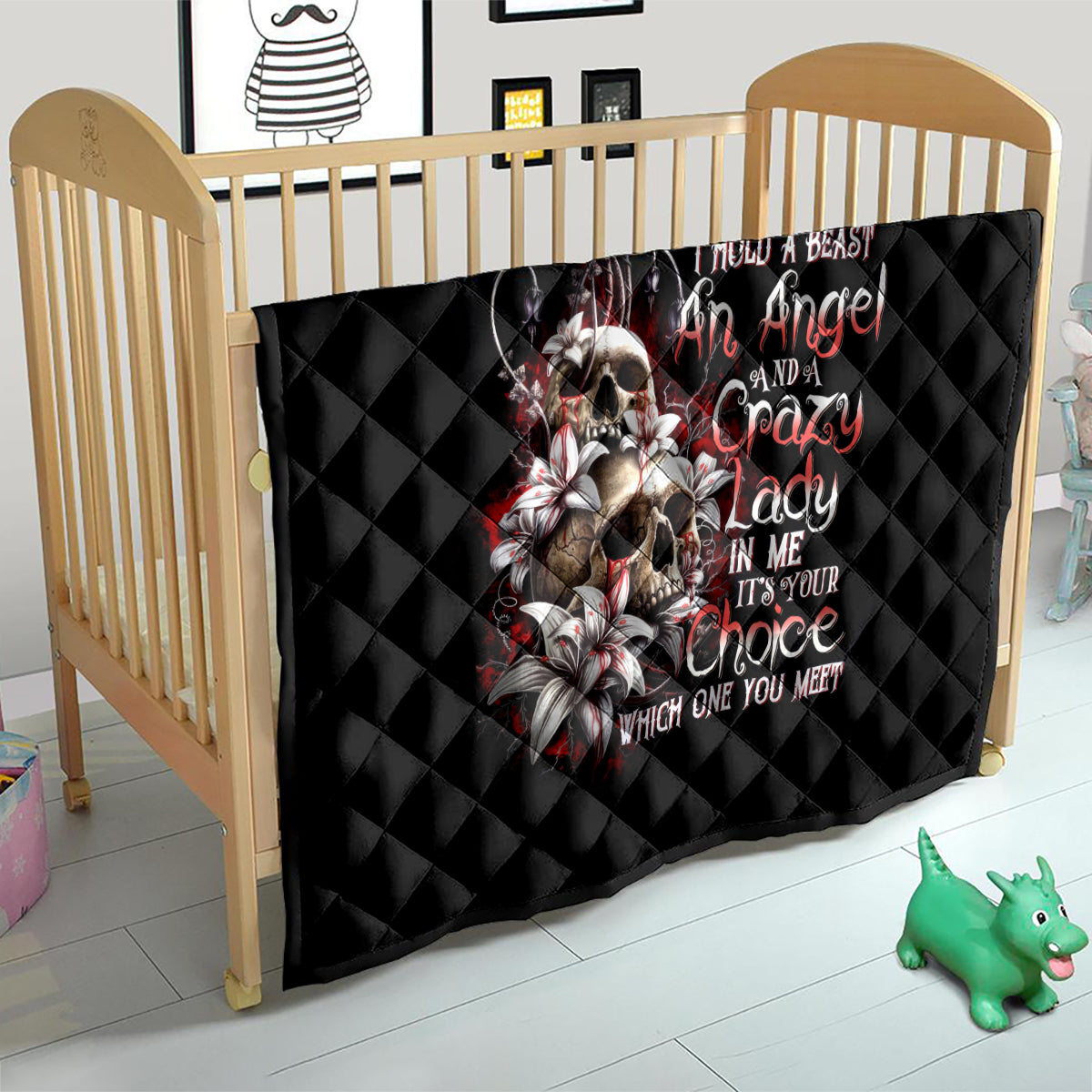 Blood Skull Quilt I Hold A Angel And Crazy Lady It Your Choice - Wonder Print Shop