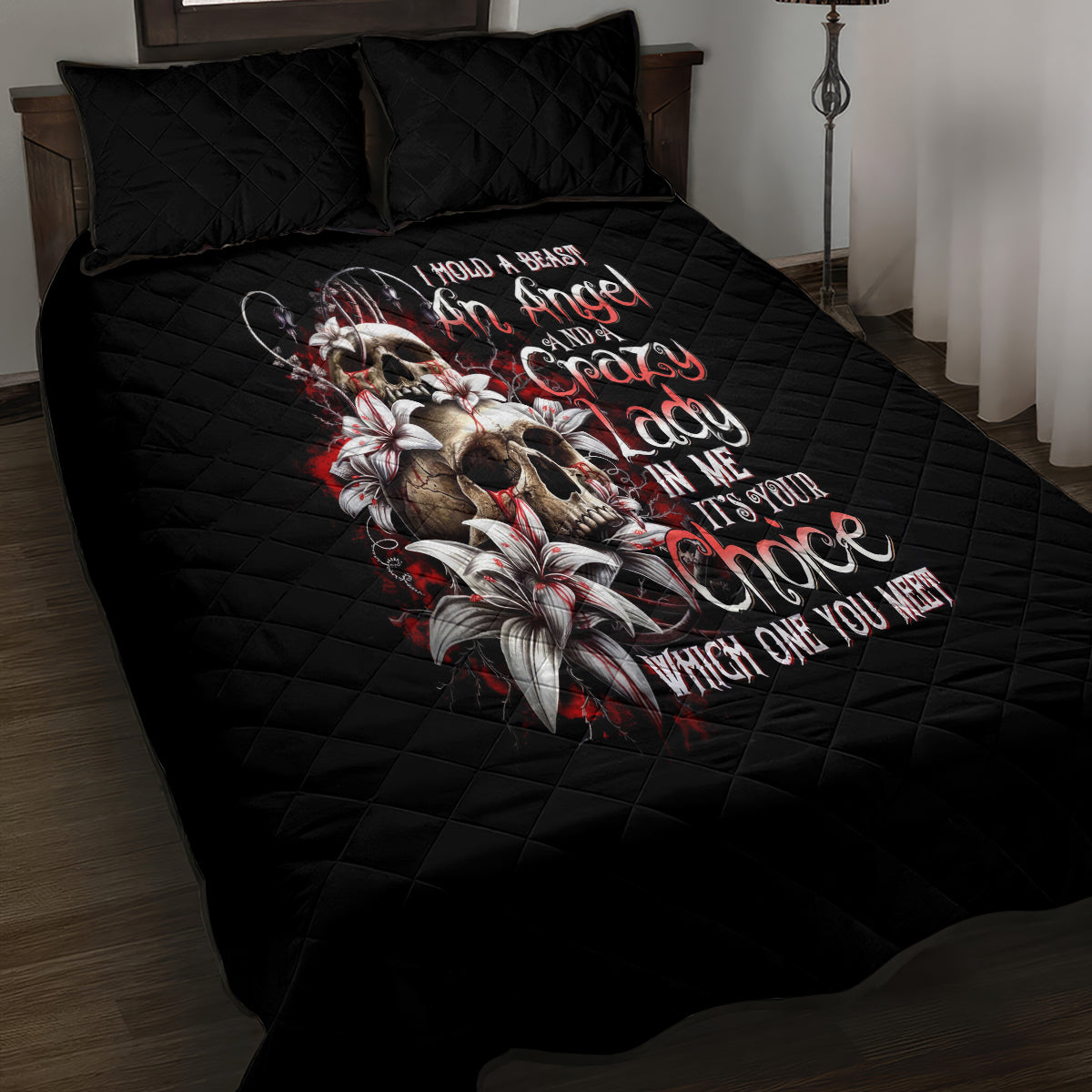 Blood Skull Quilt Bed Set I Hold A Angel And Crazy Lady It Your Choice - Wonder Print Shop