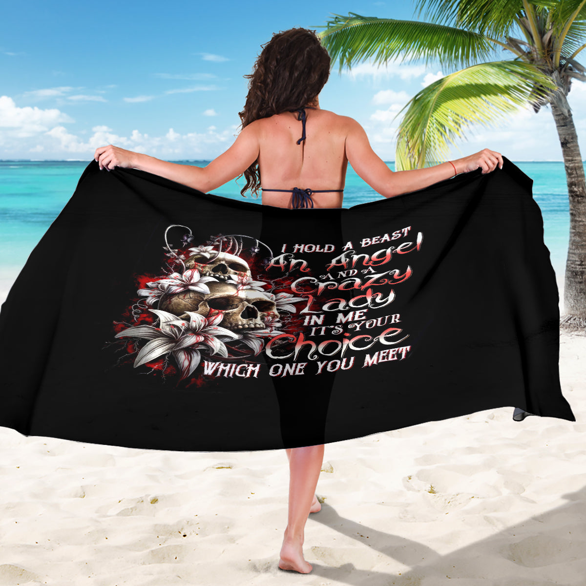 Blood Skull Sarong I Hold A Angel And Crazy Lady It Your Choice - Wonder Print Shop