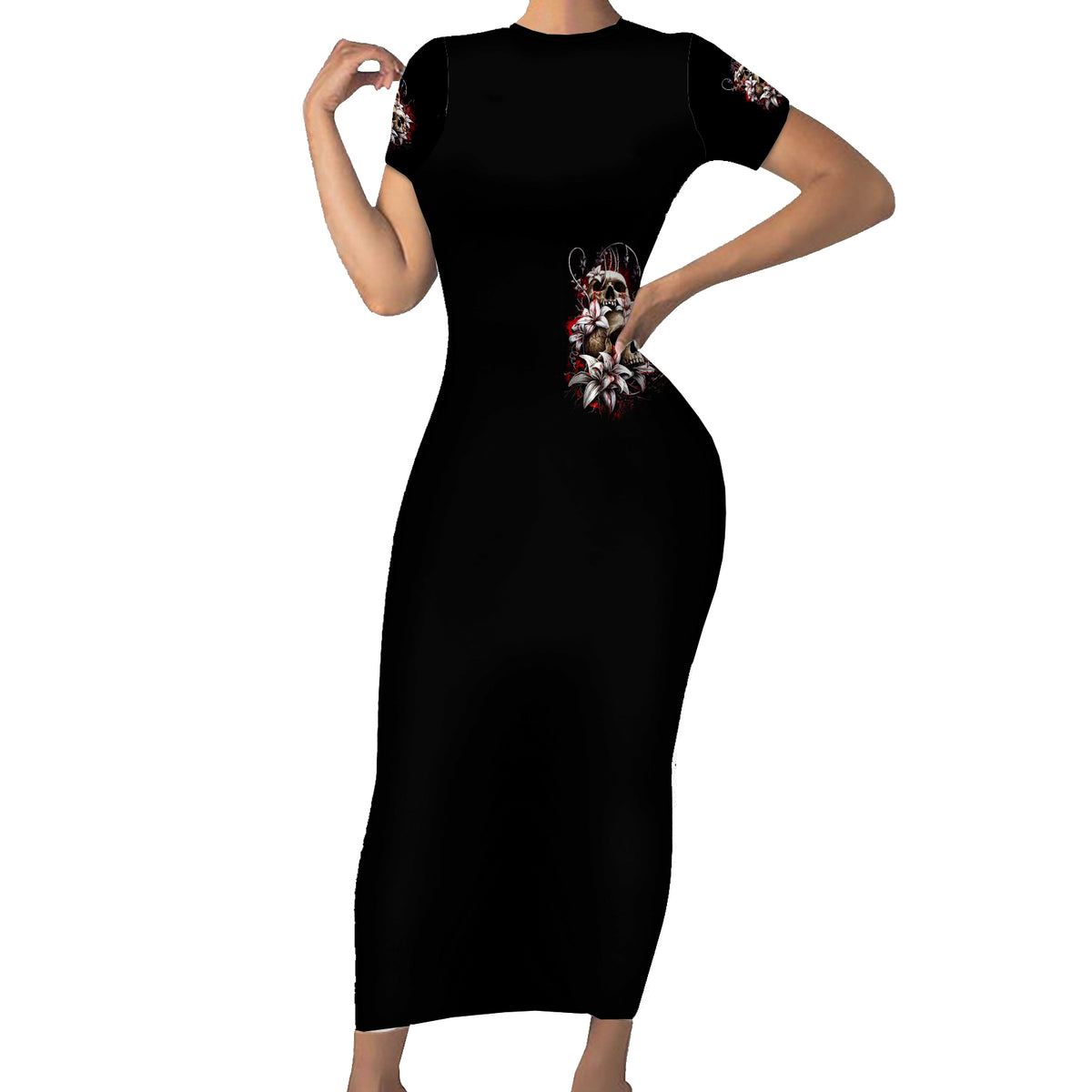Moon Skull Short Sleeve Bodycon Dress Hello Darkness My Old Friend Moon - Wonder Print Shop