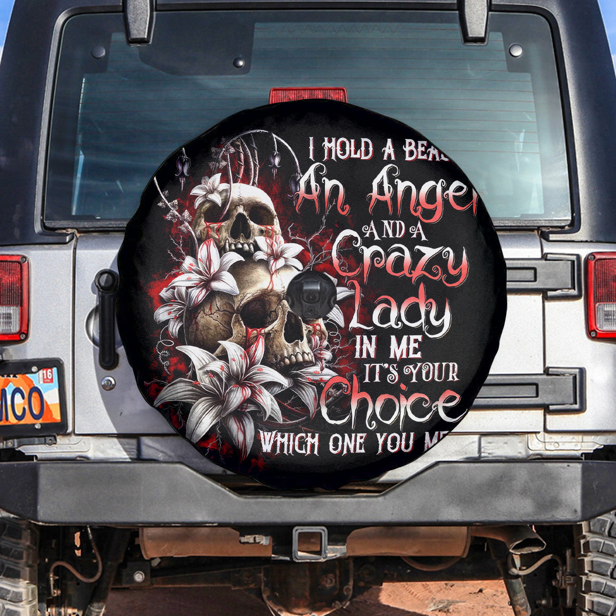 Blood Skull Spare Tire Cover I Hold A Angel And Crazy Lady It Your Choice - Wonder Print Shop