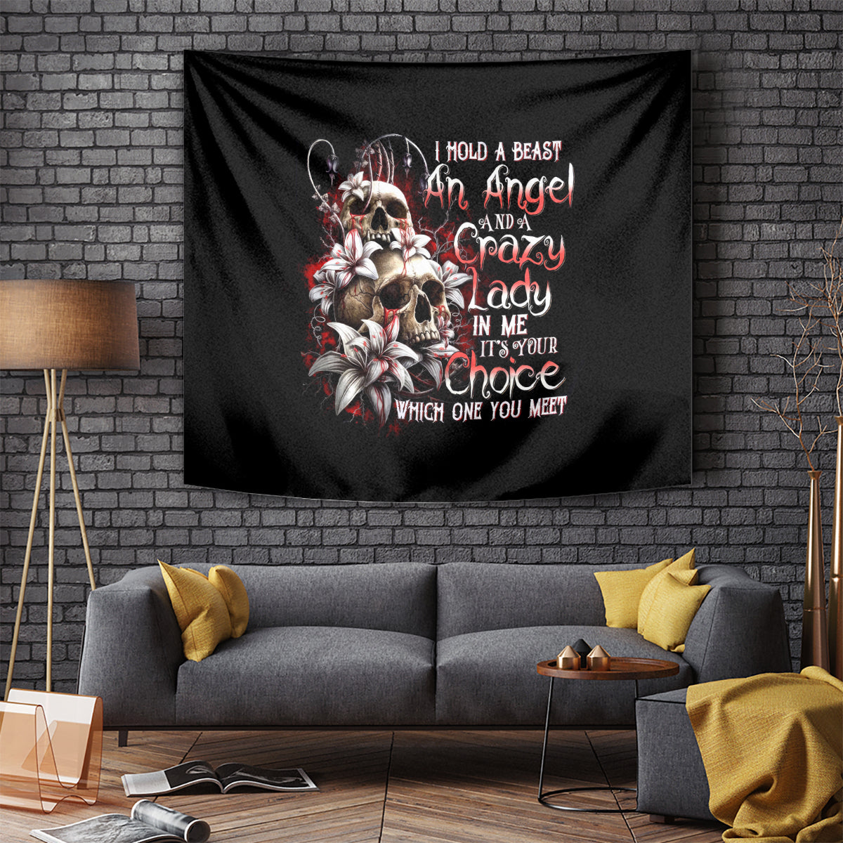 Blood Skull Tapestry I Hold A Angel And Crazy Lady It Your Choice - Wonder Print Shop