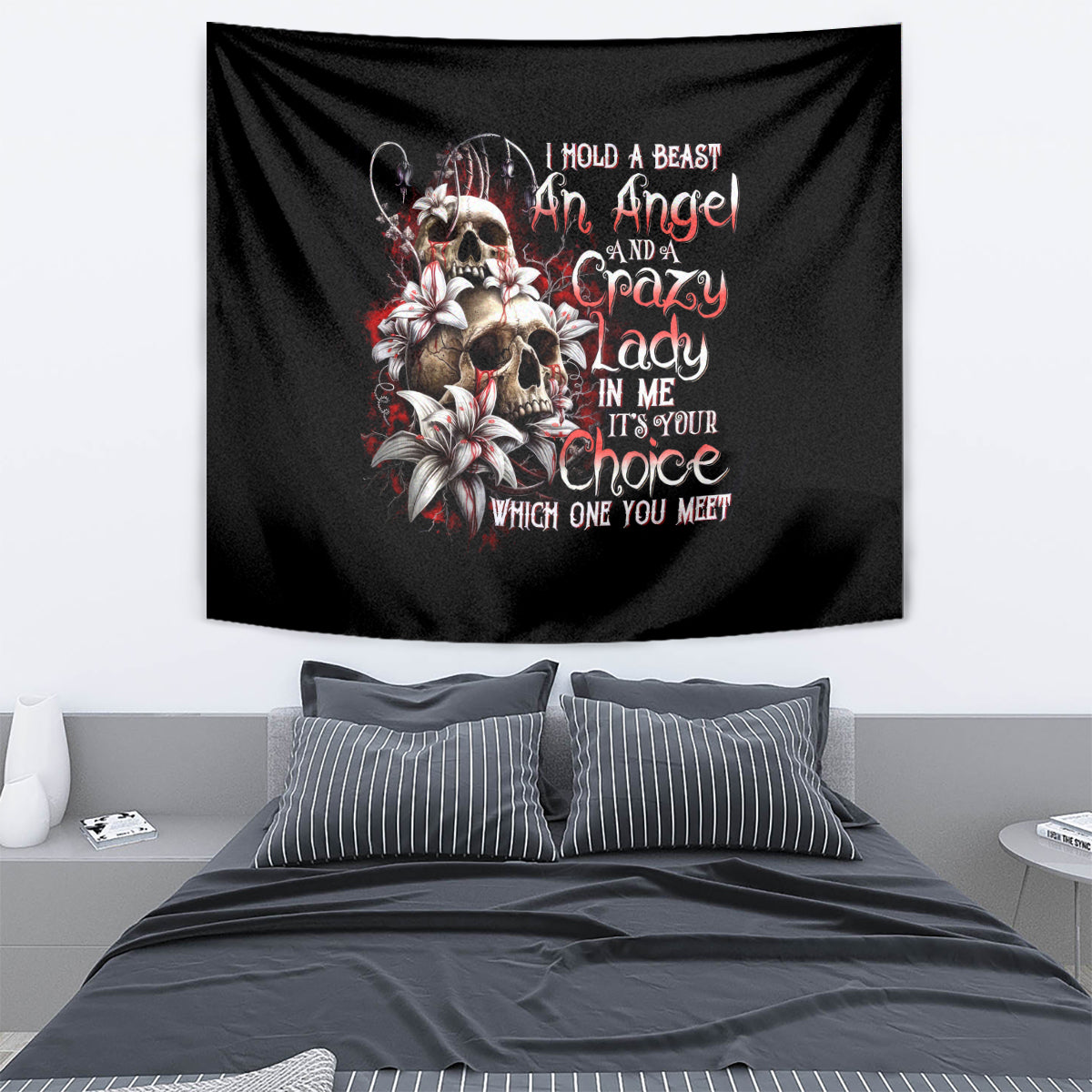 Blood Skull Tapestry I Hold A Angel And Crazy Lady It Your Choice - Wonder Print Shop