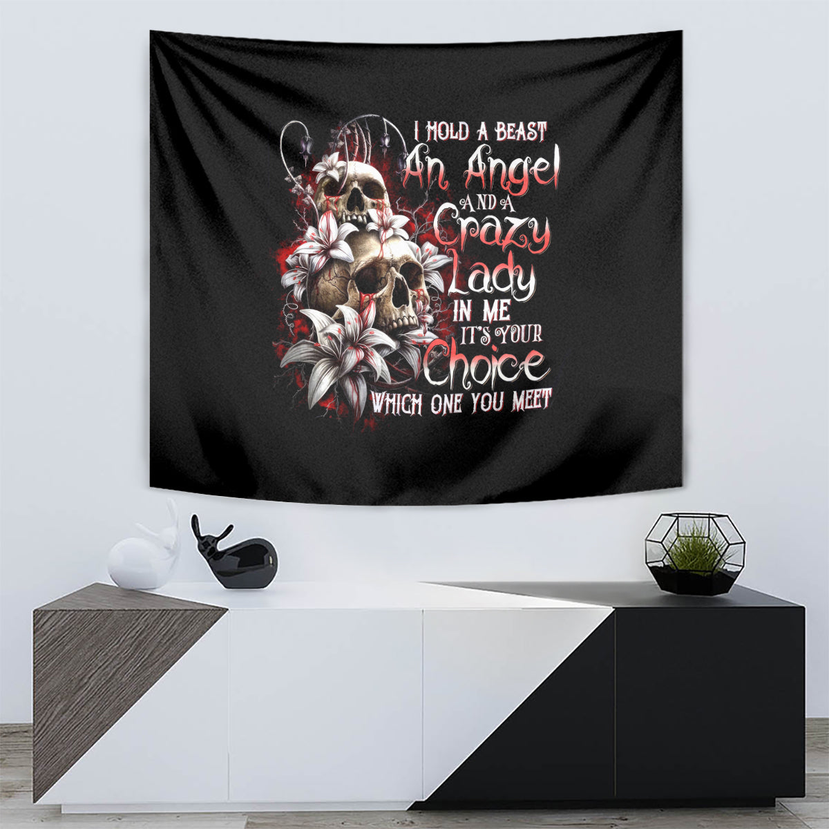 Blood Skull Tapestry I Hold A Angel And Crazy Lady It Your Choice - Wonder Print Shop