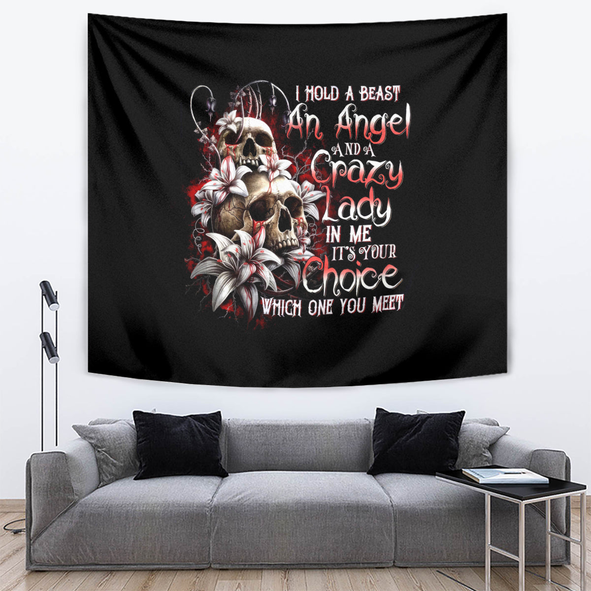 Blood Skull Tapestry I Hold A Angel And Crazy Lady It Your Choice - Wonder Print Shop