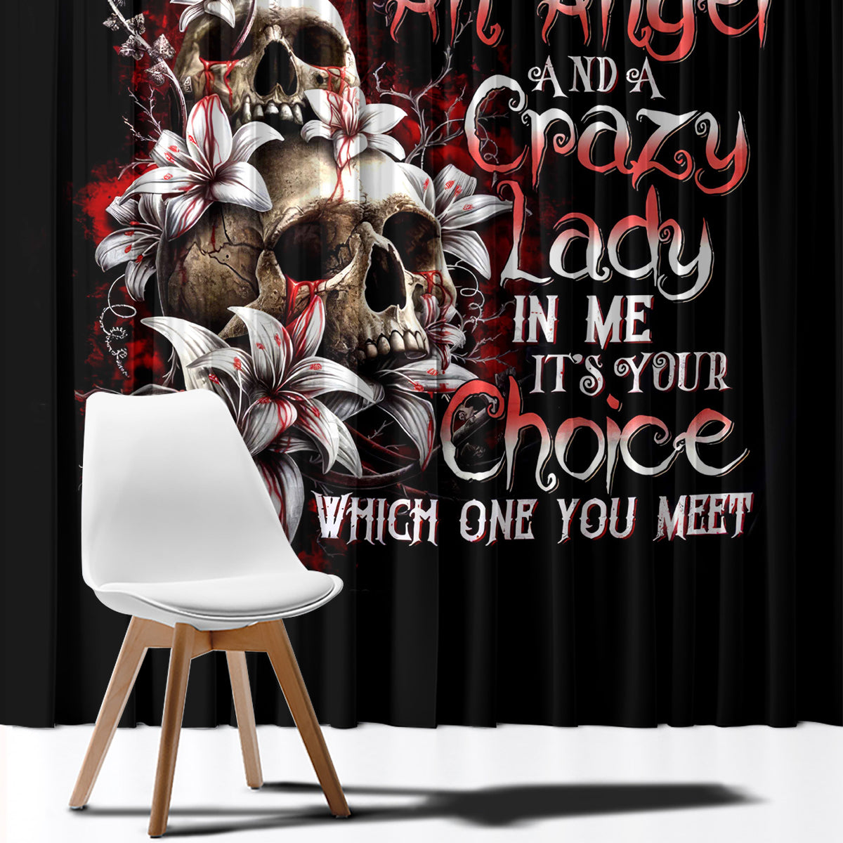 Blood Skull Window Curtain I Hold A Angel And Crazy Lady It Your Choice - Wonder Print Shop