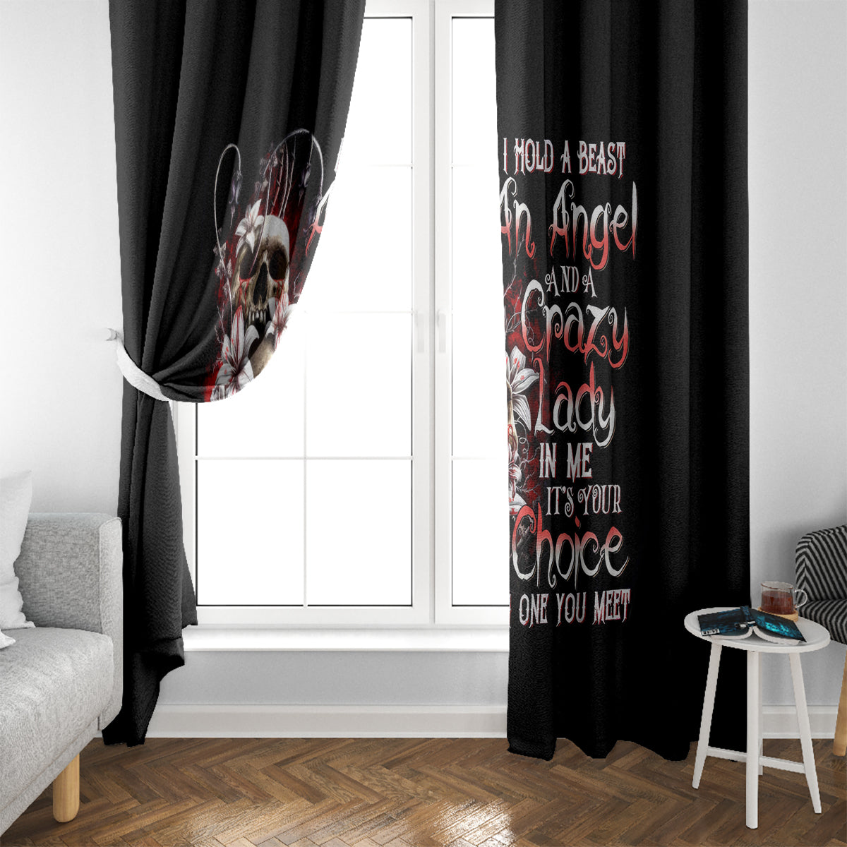 Blood Skull Window Curtain I Hold A Angel And Crazy Lady It Your Choice - Wonder Print Shop