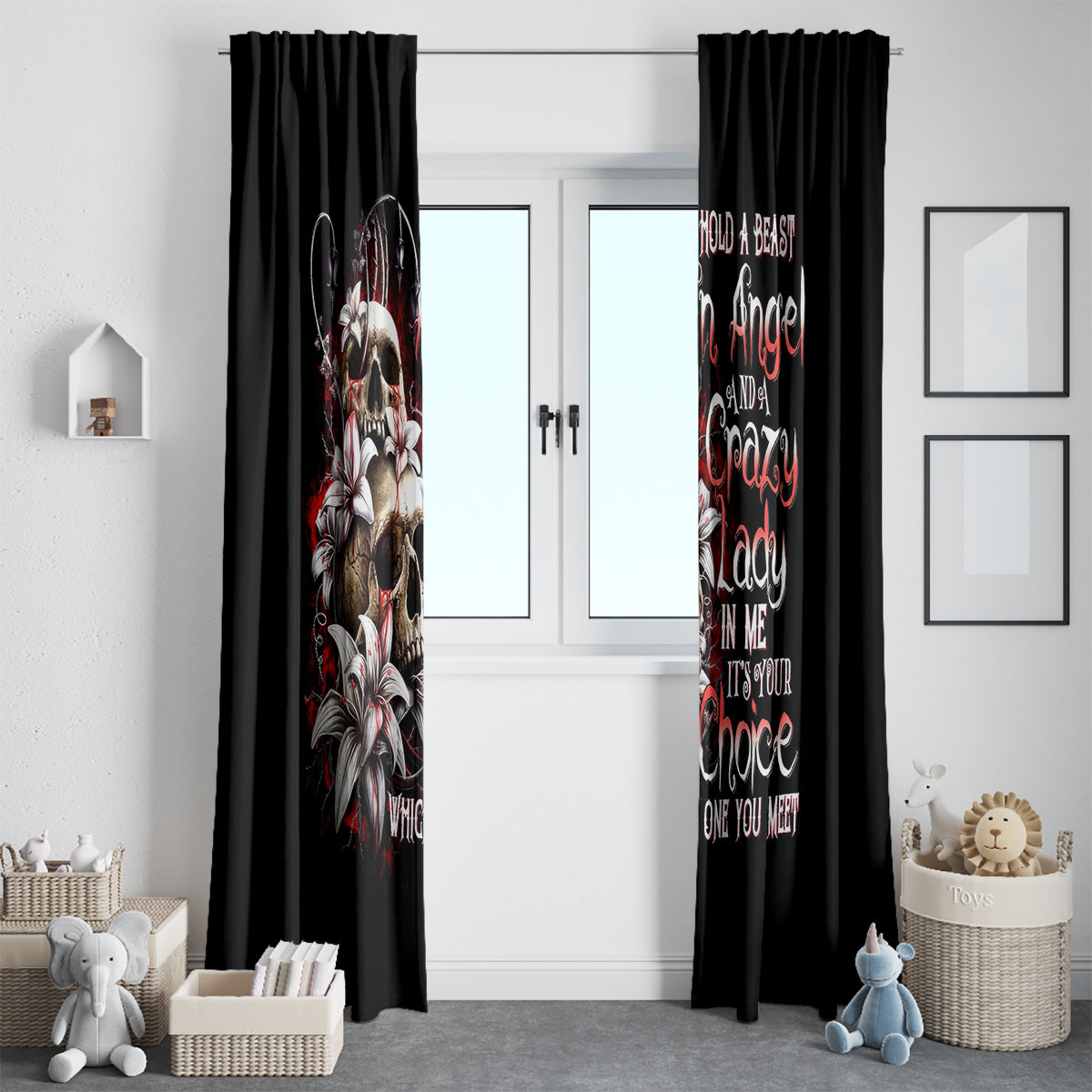 Blood Skull Window Curtain I Hold A Angel And Crazy Lady It Your Choice - Wonder Print Shop