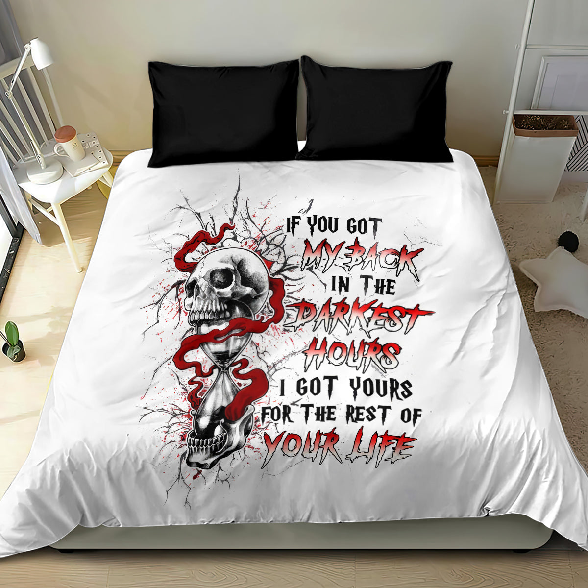 Blood Skull Bedding Set You Got My Back I Got Your Rest Of Your Life - Wonder Print Shop