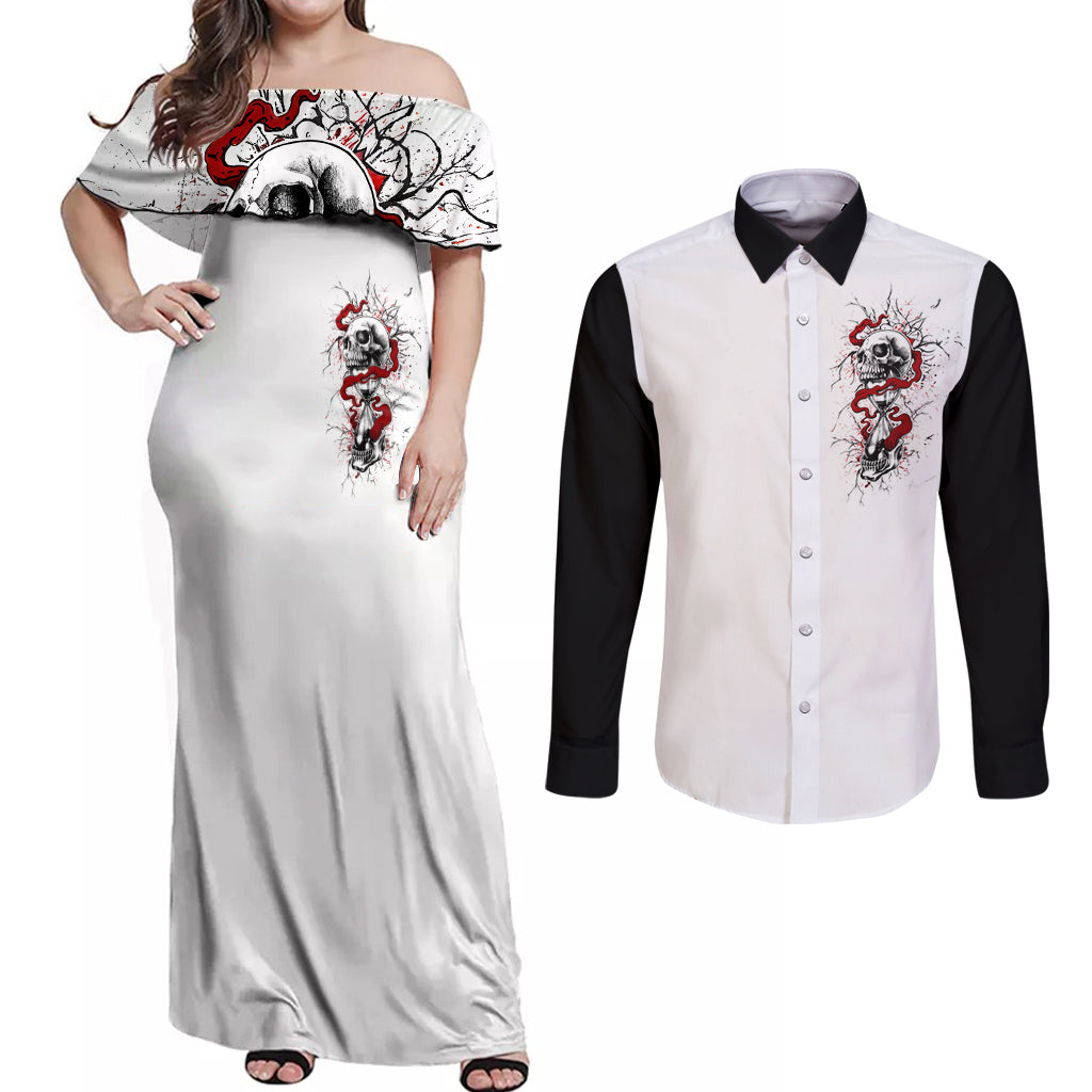 Blood Skull Couples Matching Off Shoulder Maxi Dress and Long Sleeve Button Shirts You Got My Back I Got Your Rest Of Your Life - Wonder Print Shop