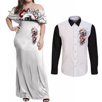 Blood Skull Couples Matching Off Shoulder Maxi Dress and Long Sleeve Button Shirts You Got My Back I Got Your Rest Of Your Life - Wonder Print Shop