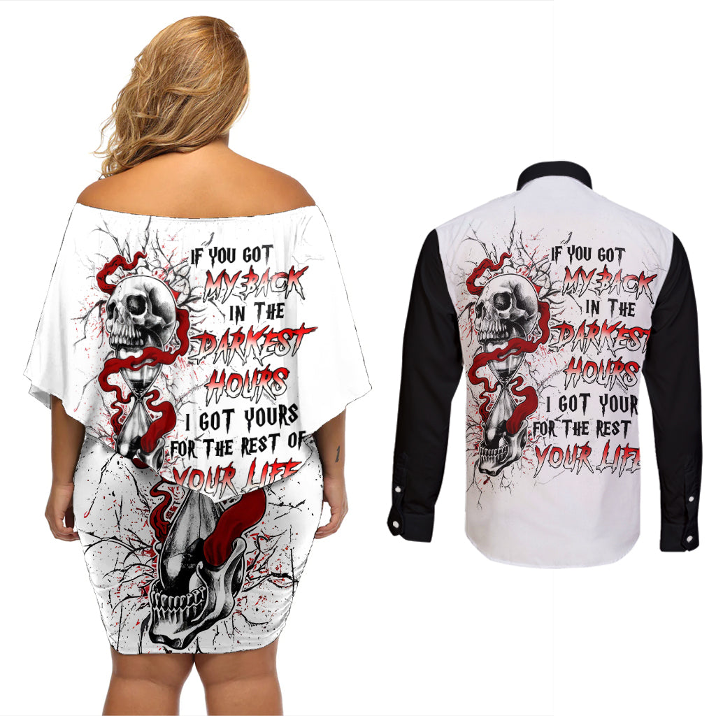 Blood Skull Couples Matching Off Shoulder Short Dress and Long Sleeve Button Shirts You Got My Back I Got Your Rest Of Your Life - Wonder Print Shop