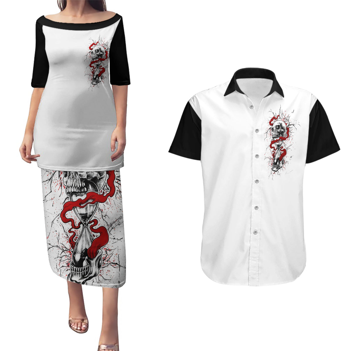 Blood Skull Couples Matching Puletasi Dress and Hawaiian Shirt You Got My Back I Got Your Rest Of Your Life - Wonder Print Shop