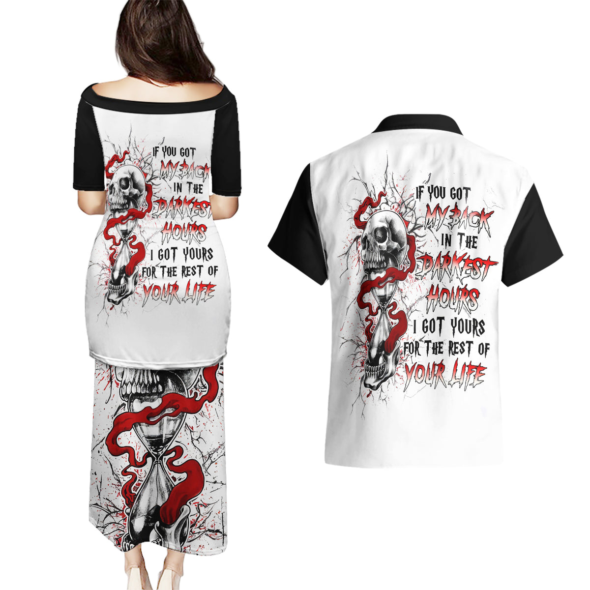Blood Skull Couples Matching Puletasi Dress and Hawaiian Shirt You Got My Back I Got Your Rest Of Your Life - Wonder Print Shop