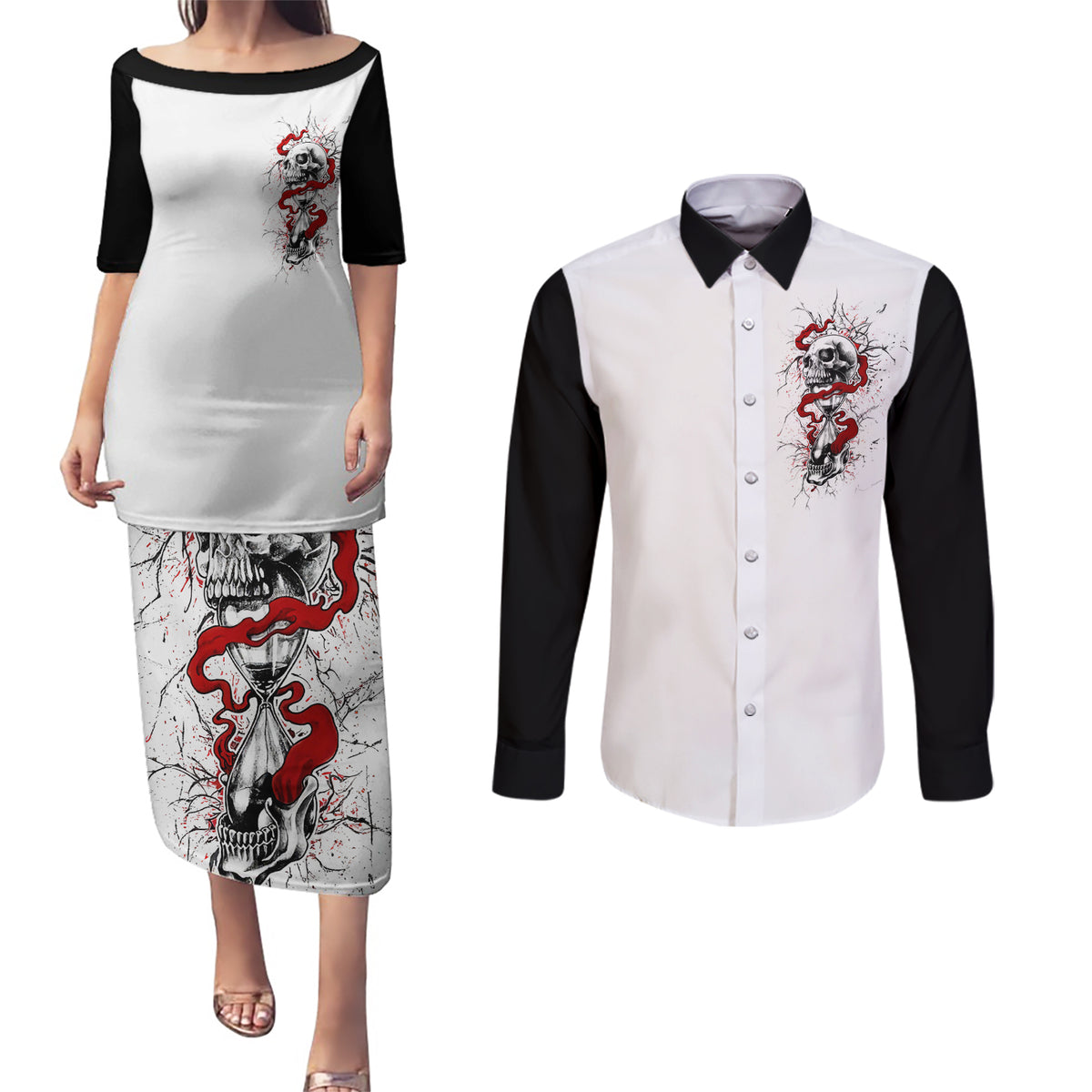 Blood Skull Couples Matching Puletasi Dress and Long Sleeve Button Shirts You Got My Back I Got Your Rest Of Your Life - Wonder Print Shop