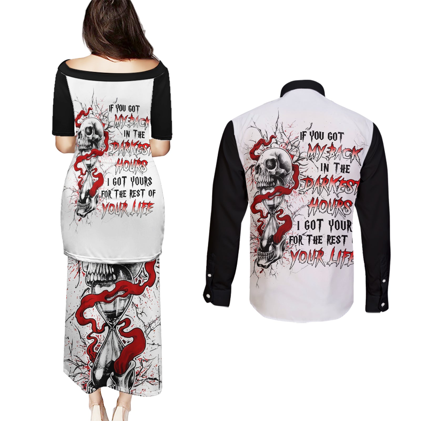Blood Skull Couples Matching Puletasi Dress and Long Sleeve Button Shirts You Got My Back I Got Your Rest Of Your Life - Wonder Print Shop