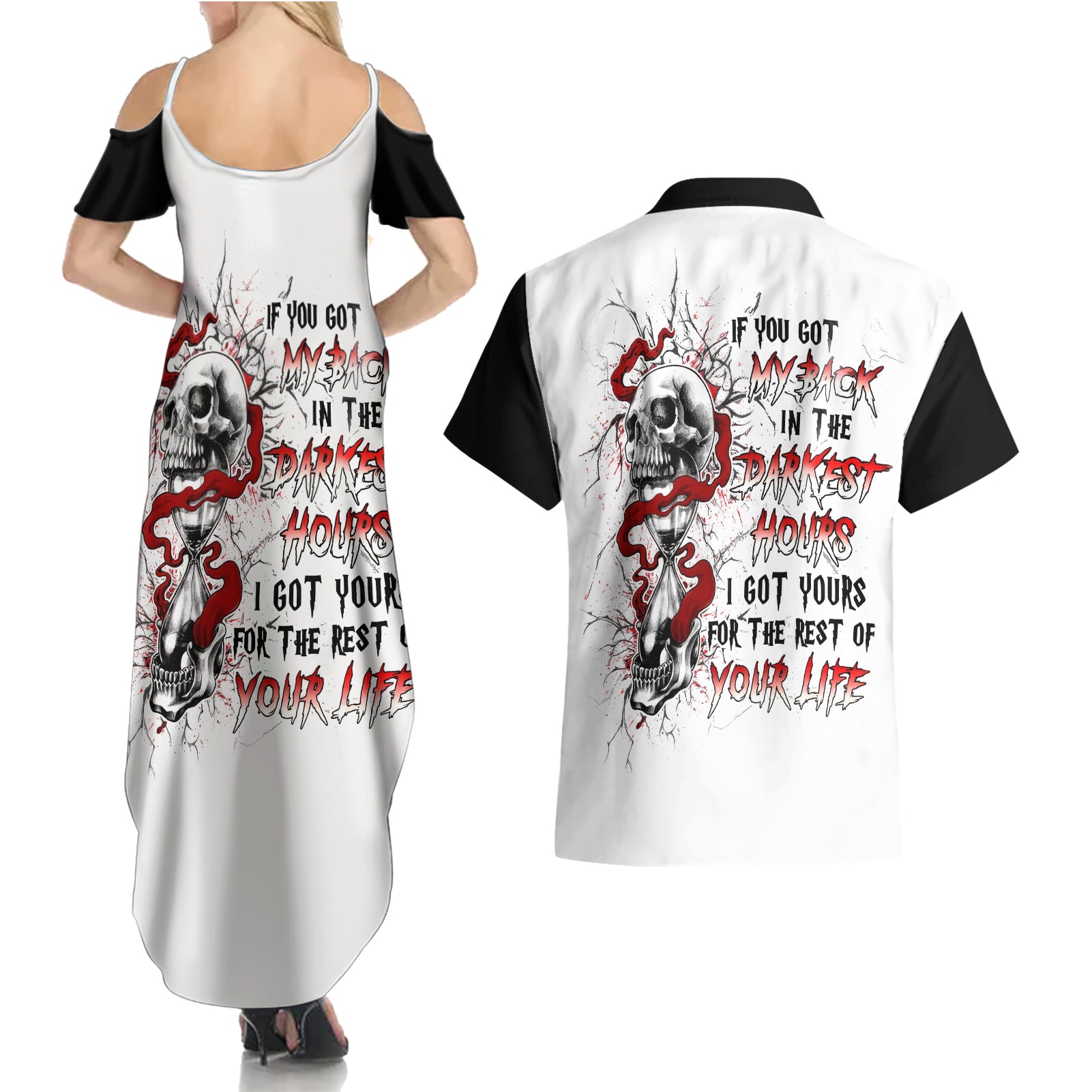 Blood Skull Couples Matching Summer Maxi Dress and Hawaiian Shirt You Got My Back I Got Your Rest Of Your Life - Wonder Print Shop