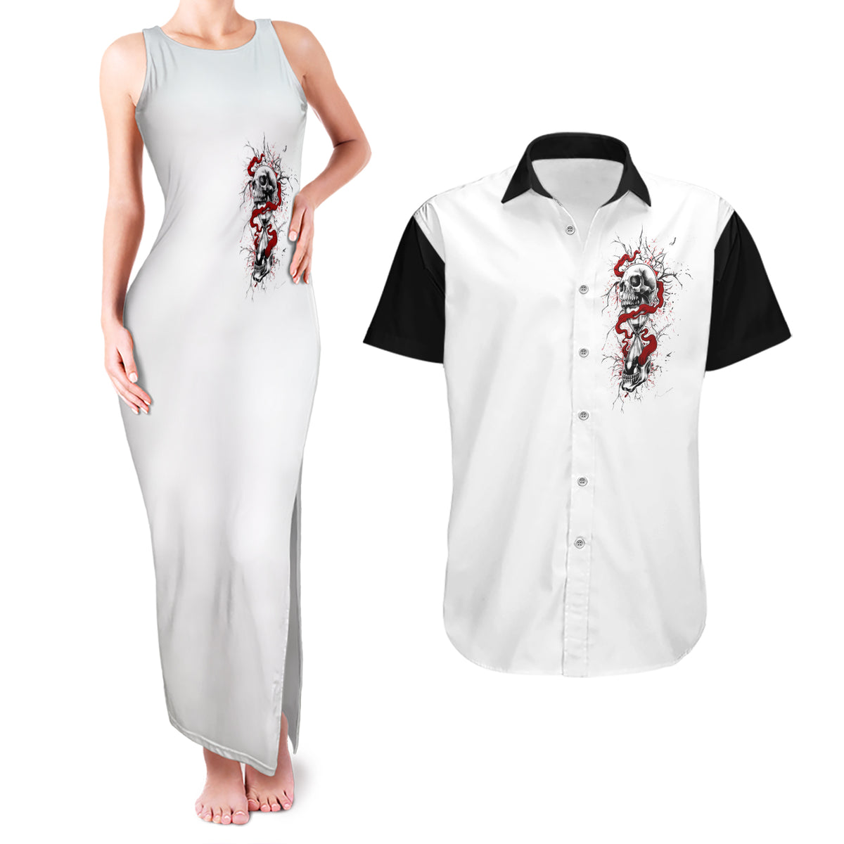 Blood Skull Couples Matching Tank Maxi Dress and Hawaiian Shirt You Got My Back I Got Your Rest Of Your Life - Wonder Print Shop