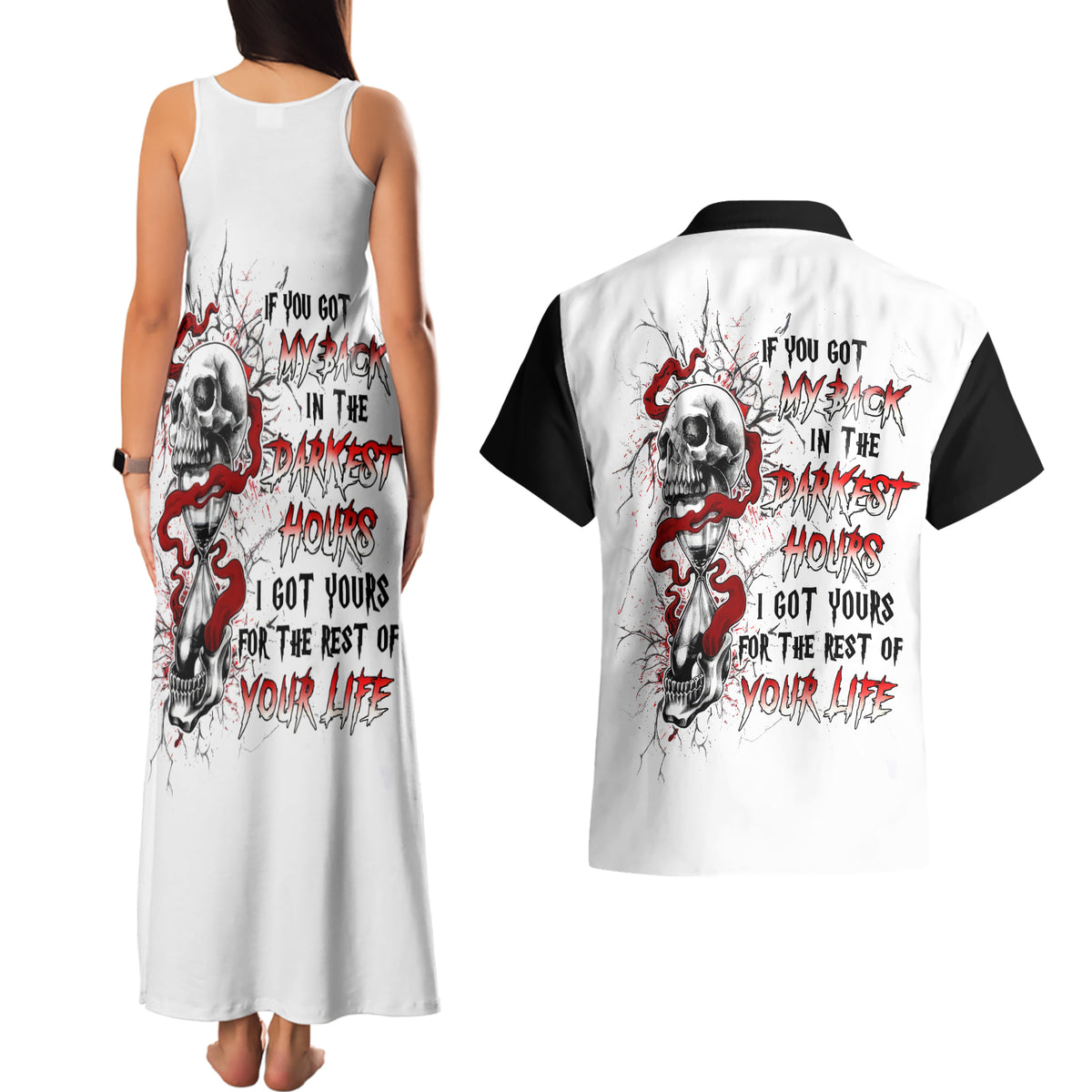Blood Skull Couples Matching Tank Maxi Dress and Hawaiian Shirt You Got My Back I Got Your Rest Of Your Life - Wonder Print Shop